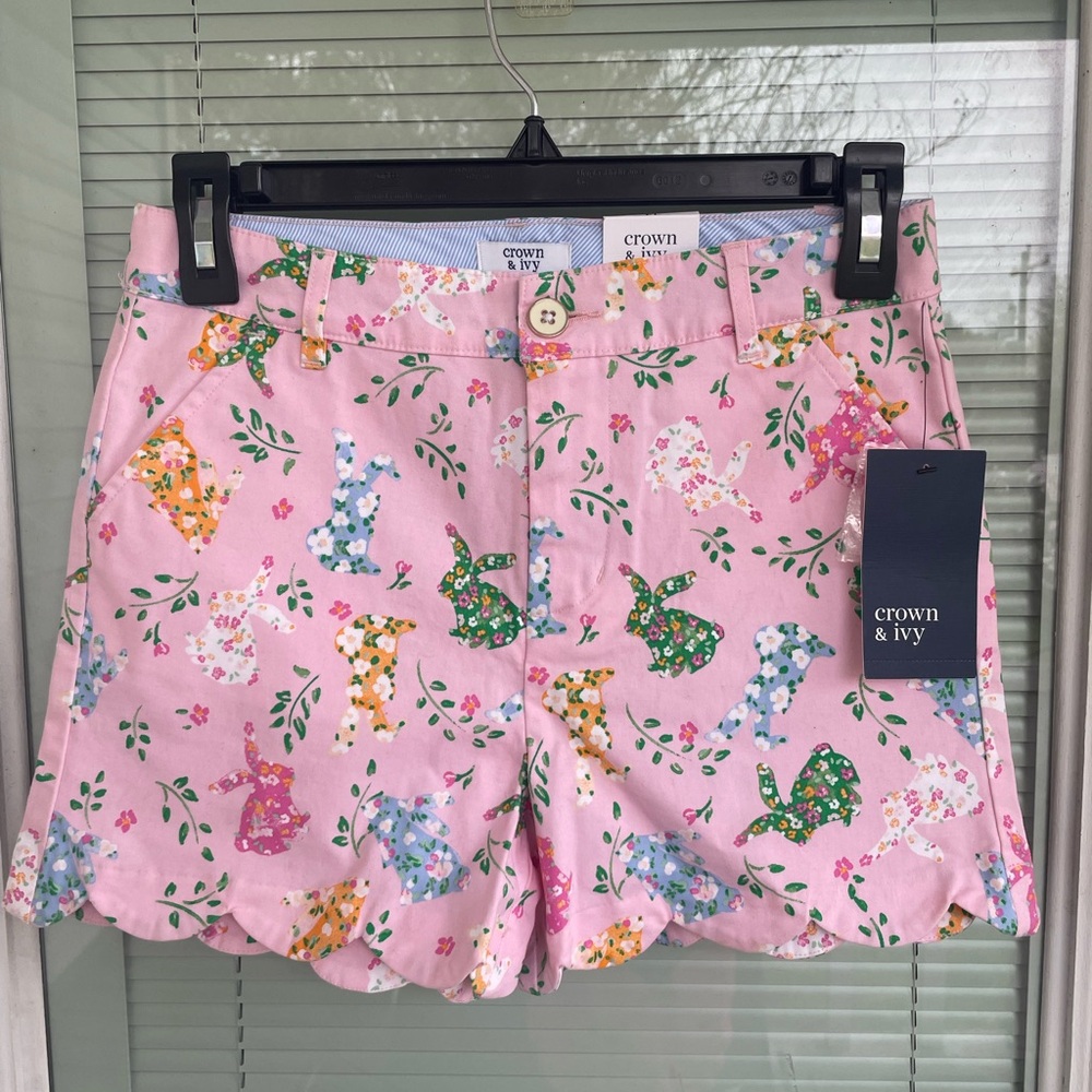 Crown & Ivy Pink Bunny Print Girls Size 14 NWT Shorts